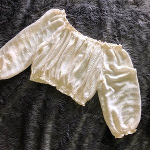 Sheer crop top. elastic bottom. Beige